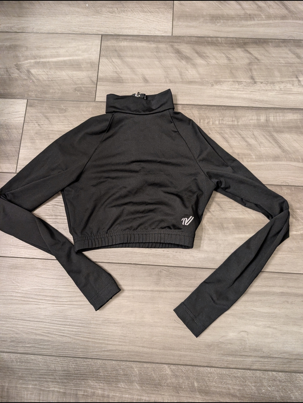 Varsity Black Cropped Long-Sleeve Mock Neck Top